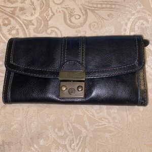 Fossil Black Leather Wallet with Metal Clasp